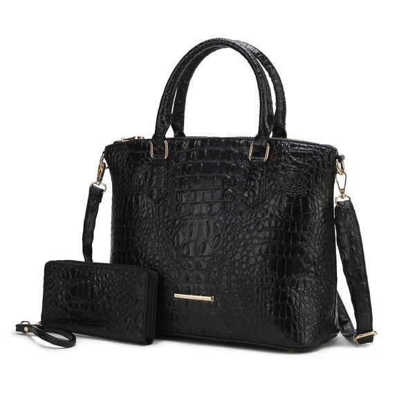 Women's MKF Croc Embossed Tote Bag Matching Wallet Set | Zarnesh