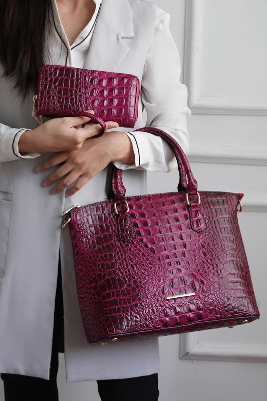 Women's MKF Croc Embossed Tote Bag Matching Wallet Set | Zarnesh