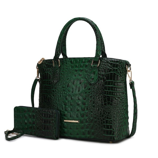 Women's MKF Croc Embossed Tote Bag Matching Wallet Set | Zarnesh