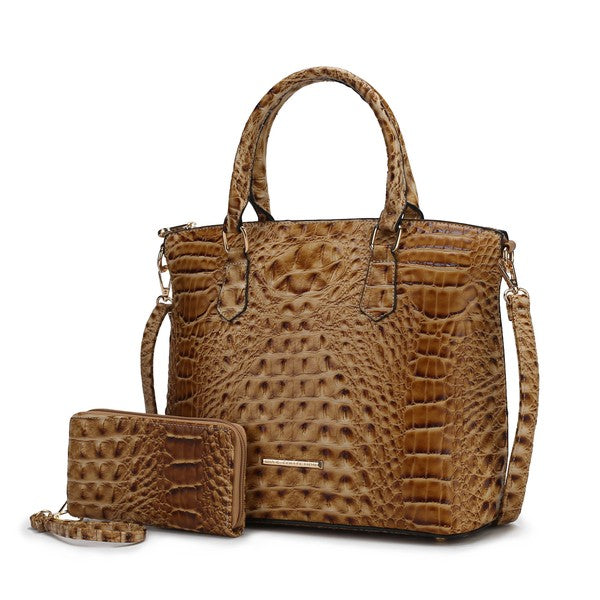 Women's MKF Croc Embossed Tote Bag Matching Wallet Set | Zarnesh
