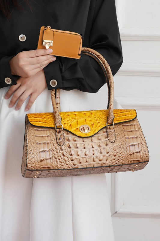 Women MKF Liviana Croc Embossed Dual Handles Shoulder Bag | Zarnesh