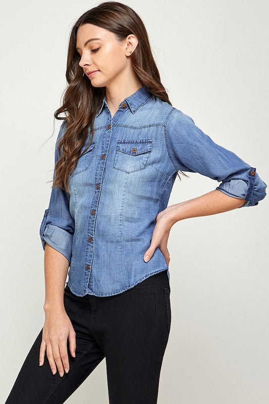 Women's Tencel Top Denim Blouse  | Zarnesh