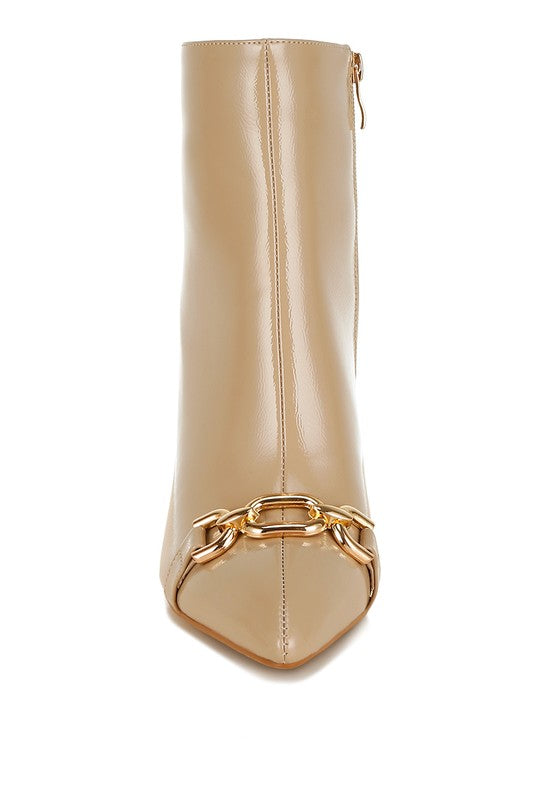 Women’s Metallic Heel Ankle Boots Patent Booties | Zarnesh