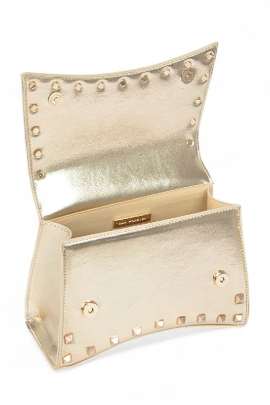 Women’s Metallic Faux Leather Studded Handle Swing Bag | Zarnesh