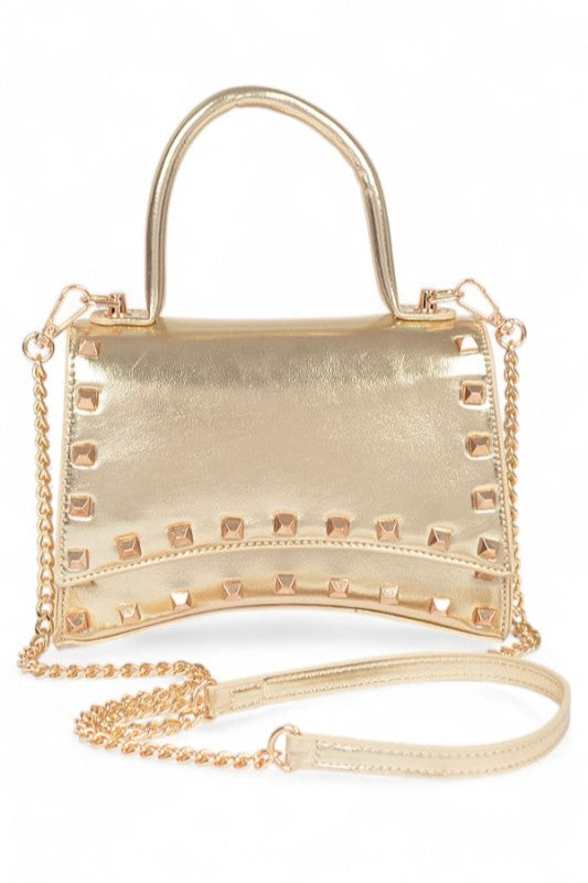 Women’s Metallic Faux Leather Studded Handle Swing Bag | Zarnesh