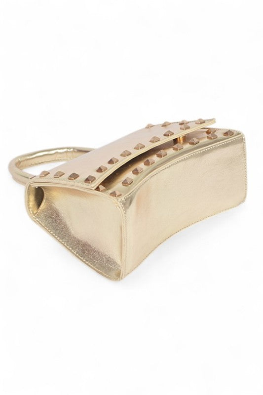 Women’s Metallic Faux Leather Studded Handle Swing Bag | Zarnesh