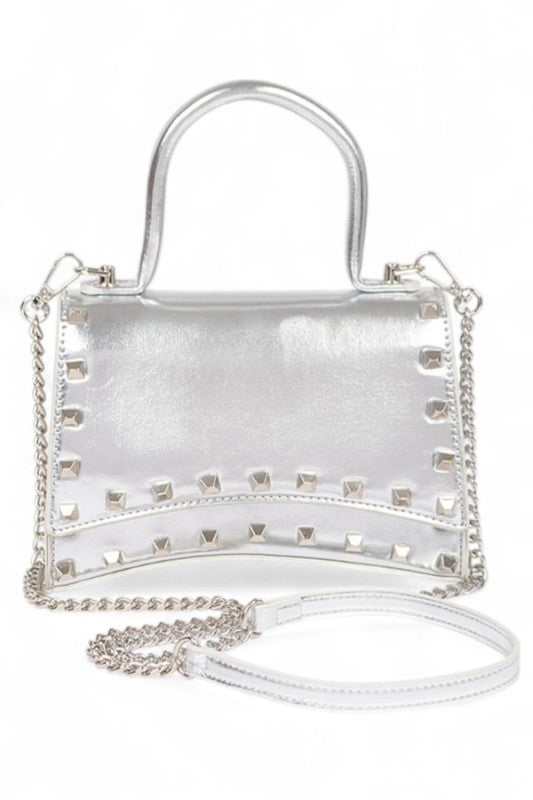 Women’s Metallic Faux Leather Studded Handle Swing Bag | Zarnesh