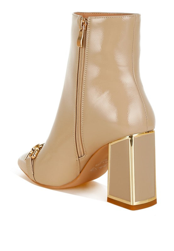 Women’s Metallic Heel Ankle Boots Patent Booties | Zarnesh