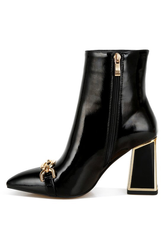 Women’s Metallic Heel Ankle Boots Patent Booties | Zarnesh