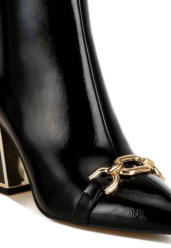 Women’s Metallic Heel Ankle Boots Patent Booties | Zarnesh