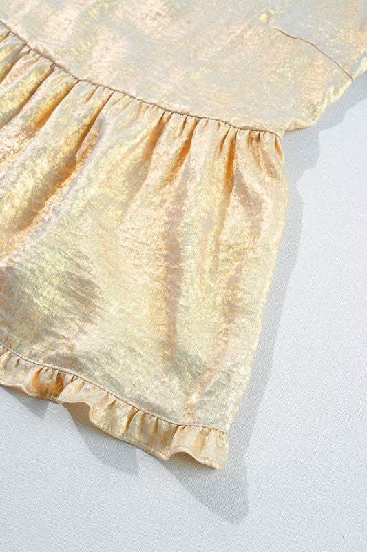 Women’s Metallic Puff Sleeve Frill V-Neck Blouse | Zarnesh