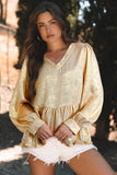 Women’s Metallic Puff Sleeve Frill V-Neck Blouse | Zarnesh