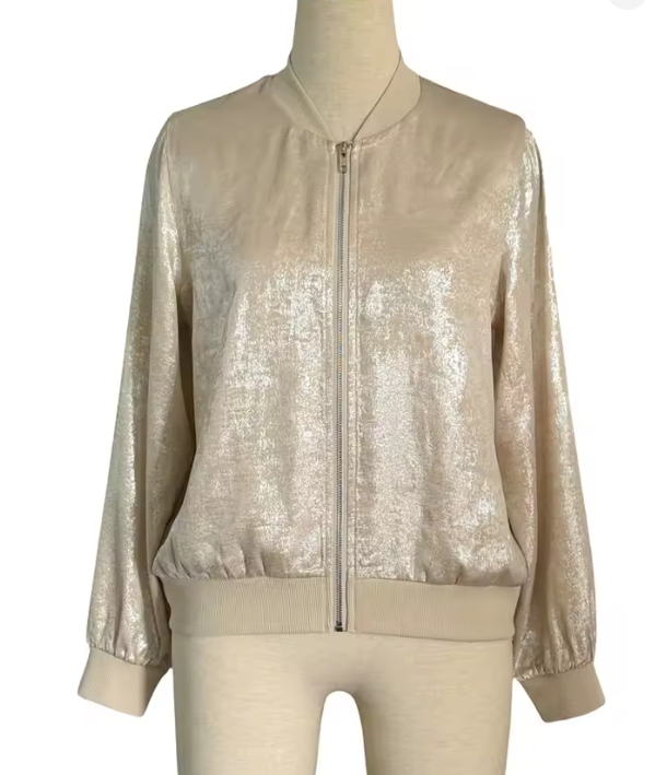 Women’s Metallic Zip Up Bomber Jacket Coat | Zarnesh