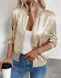Women’s Metallic Zip Up Bomber Jacket Coat | Zarnesh