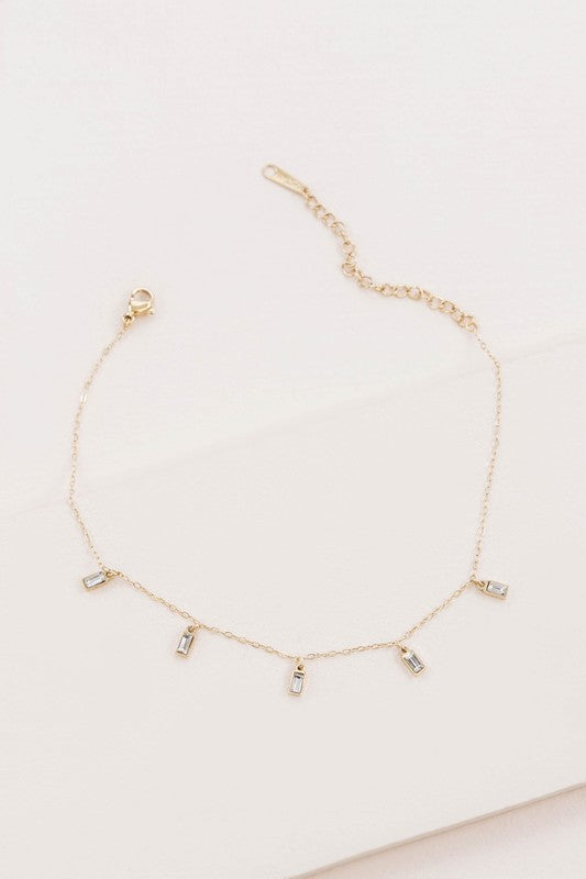 Women's Gold Minimal Rectangle Rhinestone Anklet| Zarnesh