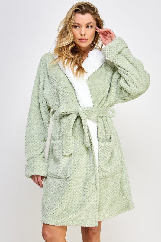 Women’s Fleece Bailey Plush Belted Hooded Robe Loungewear | Zarnesh