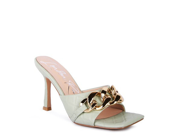 Women's MERMAID Quilted Metal Chain Heeled Sandals | Zarnesh