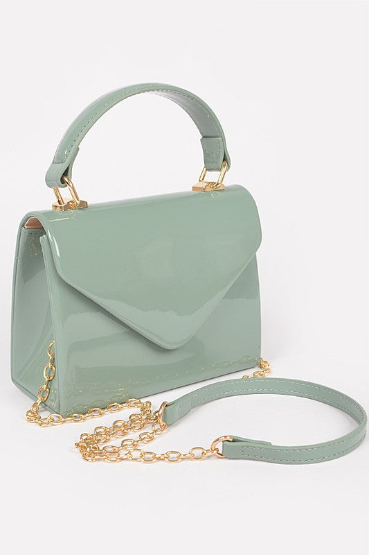 Women’s Patent Mini Gold Chain Strap Handbag | Zarnesh