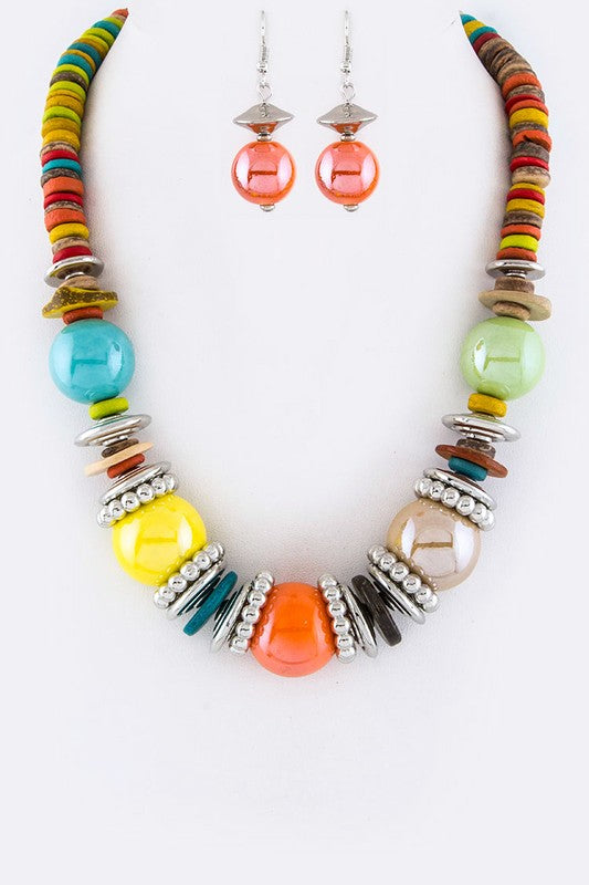 Women's  Mix Beads & Disks Necklace Set  | Zarnesh