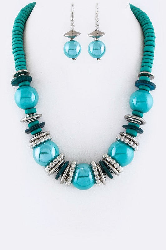 Women's  Mix Beads & Disks Necklace Set  | Zarnesh