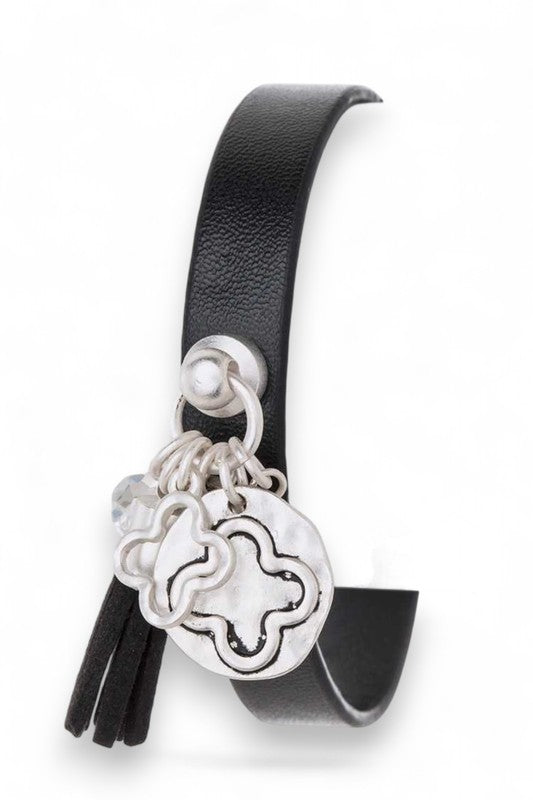 Women's  Mix Clover Charm Leather Bracelet | Zarnesh