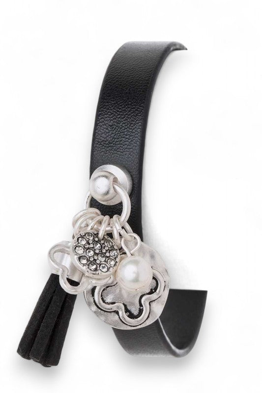 Women's  Mix Clover Charm Leather Bracelet | Zarnesh