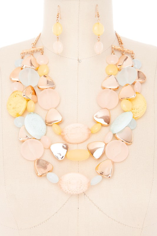 Women’s Mix Pebble Resin Beads Statement Necklace Set | Zarnesh