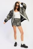 Women’s Mixed Media Bomber Hooded Acid Wash Jacket | Zarnesh
