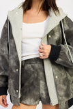 Women’s Mixed Media Bomber Hooded Acid Wash Jacket | Zarnesh
