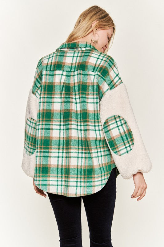 Women’s Multi Plaid Sherpa Fuzzy Sleeve Jacket | Zarnesh