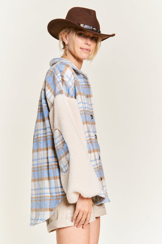 Women’s Multi Plaid Sherpa Fuzzy Sleeve Jacket | Zarnesh