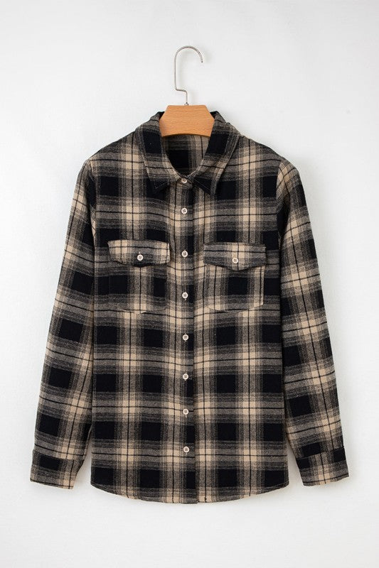 Women’s Plaid Double Button-Up Flap Pocket Brushed Shacket | Zarnesh