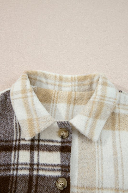 Women’s Plaid Patchwork Button-Up Side Pocket Shacket | Zarnesh