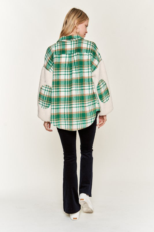 Women’s Multi Plaid Sherpa Fuzzy Sleeve Jacket | Zarnesh