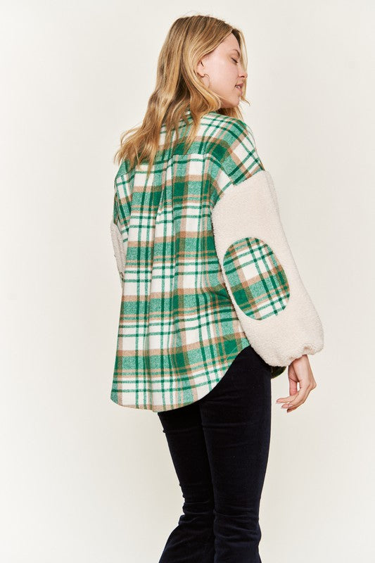 Women’s Multi Plaid Sherpa Fuzzy Sleeve Jacket | Zarnesh