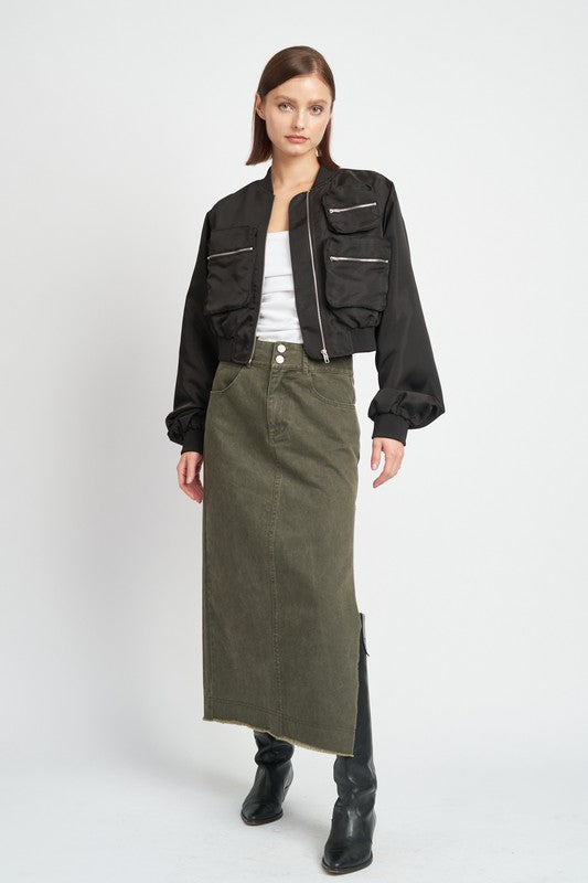 Women’s Multi Pocket Cropped Bomber Jacket | Zarnesh