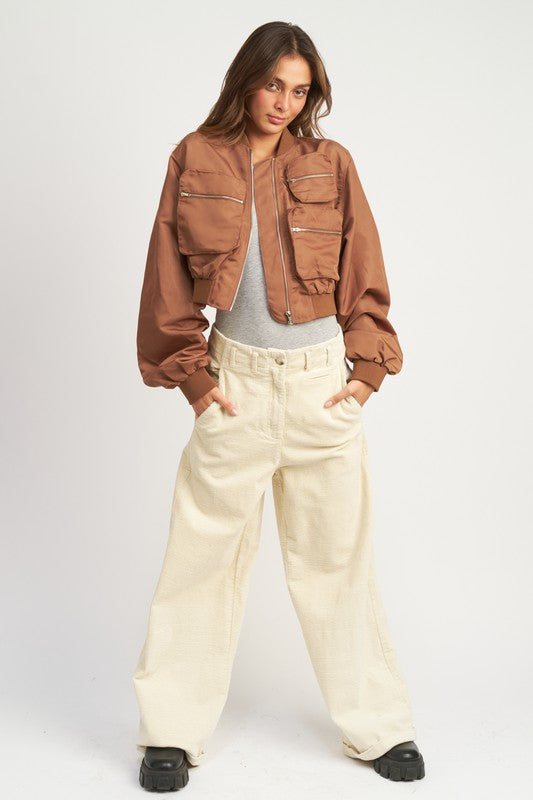 Women’s Multi Pocket Cropped Bomber Jacket | Zarnesh