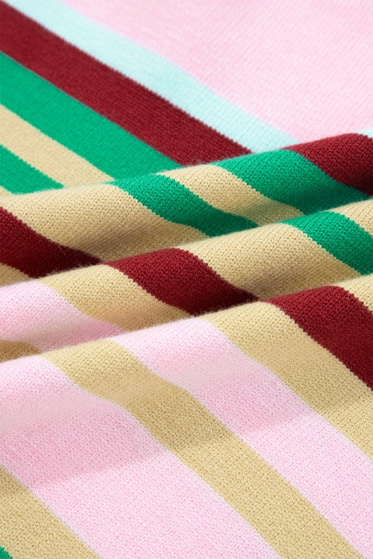 Women’s Stripe Ribbed Trim Crewneck Cropped Pullover Sweater | Zarnesh