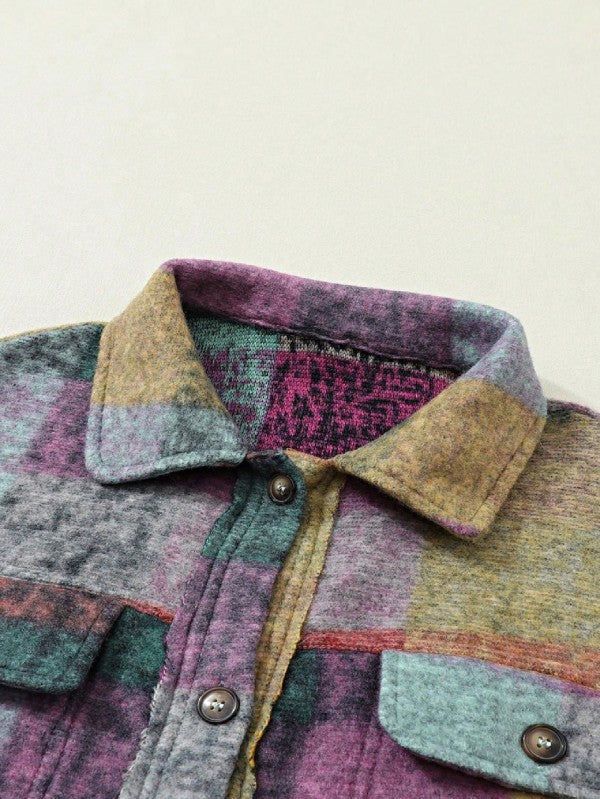Women's Mustard Red Mint Plaid Button Shacket Cardigan | Zarnesh