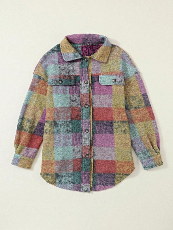 Women's Mustard Red Mint Plaid Button Shacket Cardigan | Zarnesh