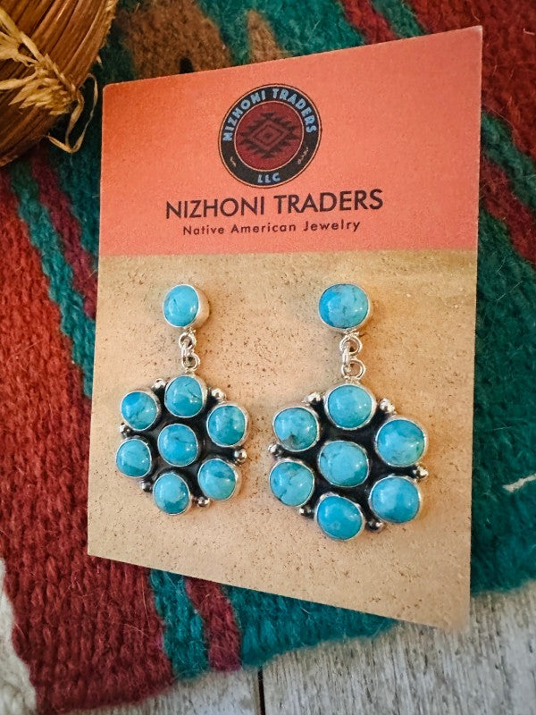 Women's Navajo Sterling Silver & Turquoise Cluster Dangle Earrings | Zarnesh