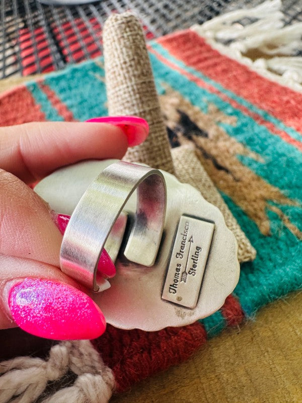 Women’s Navajo Sterling Silver White Buffalo Adjustable Ring | Zarnesh