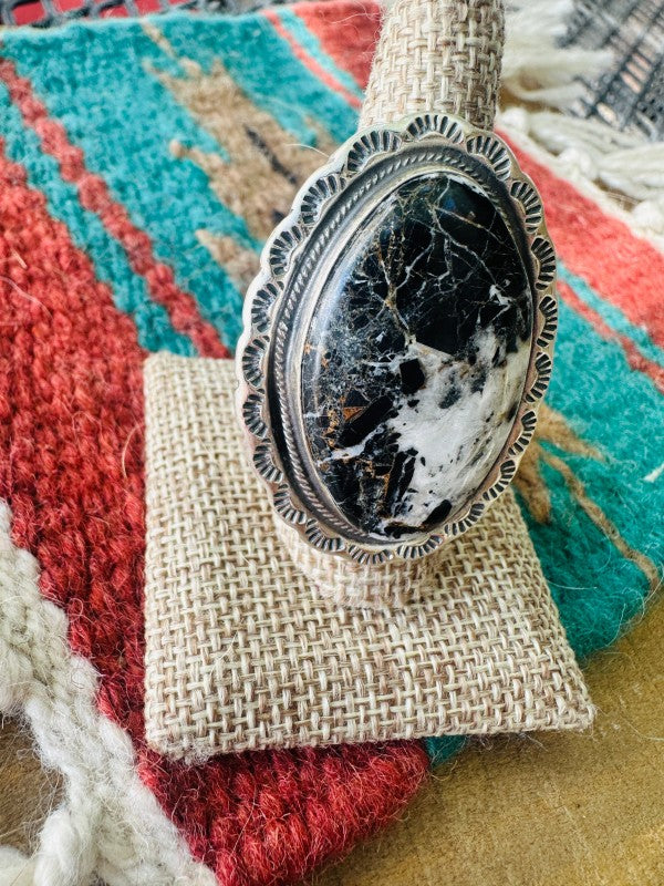 Women’s Navajo Sterling Silver White Buffalo Adjustable Ring | Zarnesh