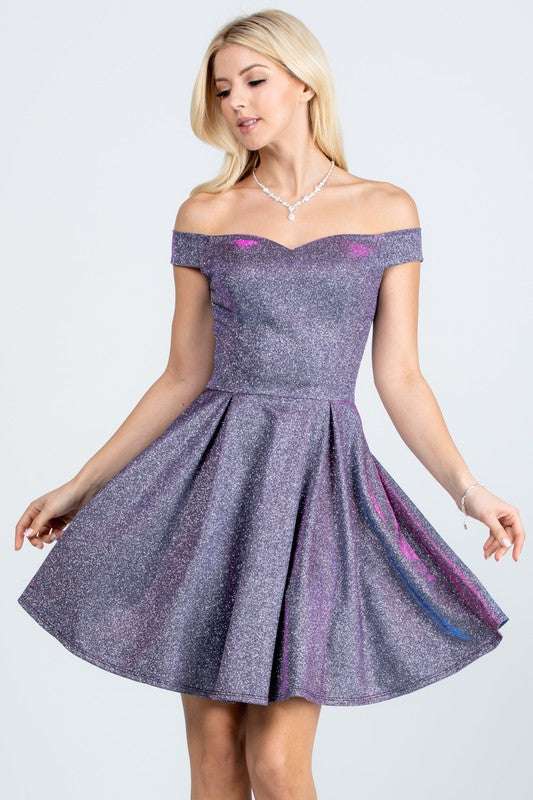 Women's Off the Shoulder Skater Dress Jacquard | Zarnesh