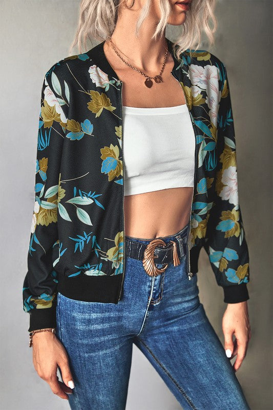 Women’s Floral Bomber Zip-Up Print Jacket | Zarnesh