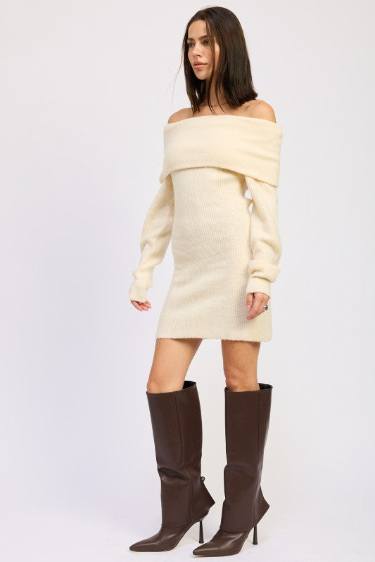 Women’s Long Sleeve Off-Shoulder Mini Knit Dress | Zarnesh