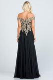 Women's Off Shoulder Chiffon Gold Appliques Gown Formal Dress | Zarnesh