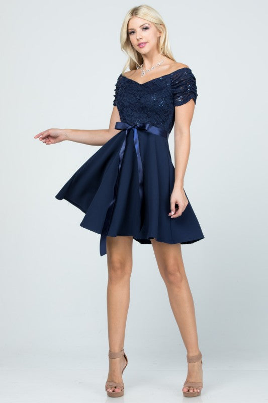 Women's Off Shoulder Flare Mini Party Dress | Zarnesh