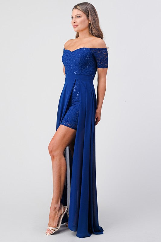Women's Off Shoulder Sequin Lace Party Chiffon Dress | Zarnesh