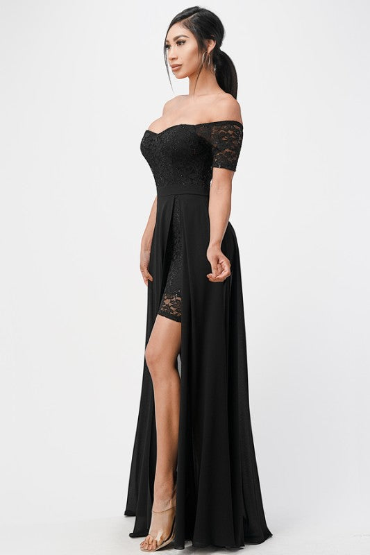 Women's Off Shoulder Sequin Lace Party Chiffon Dress | Zarnesh